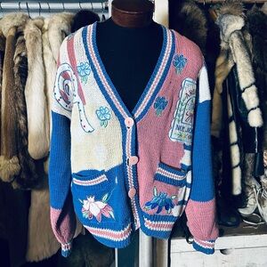 Absolutely No Jeans! Colorful Vintage 80s “Pleasures” Cardigan Knit Sweater